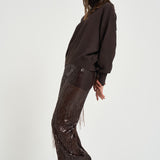 Pantalone donna palazzo con paillettes marrone scuro 30815314 69 FEDERICA TOSI 