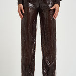 Pantalone donna palazzo con paillettes marrone scuro 30815314 69 FEDERICA TOSI 