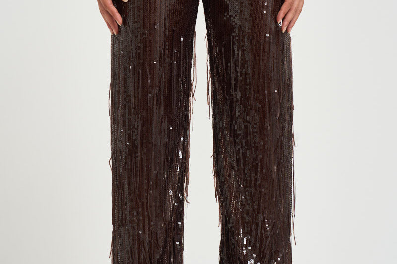 Pantalone donna palazzo con paillettes marrone scuro 30815314 69 FEDERICA TOSI 
