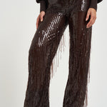 Pantalone donna palazzo con paillettes marrone scuro 30815314 69 FEDERICA TOSI 