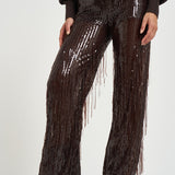 Pantalone donna palazzo con paillettes marrone scuro 30815314 69 FEDERICA TOSI 