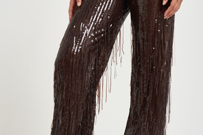 Pantalone donna palazzo con paillettes marrone scuro 30815314 69 FEDERICA TOSI 