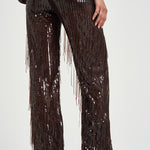 Pantalone donna palazzo con paillettes marrone scuro 30815314 69 FEDERICA TOSI 