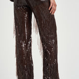 Pantalone donna palazzo con paillettes marrone scuro 30815314 69 FEDERICA TOSI 