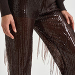 Pantalone donna palazzo con paillettes marrone scuro 30815314 69 FEDERICA TOSI 