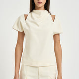 Blusa donna con spalle scoperte panna 31100313 02 FEDERICA TOSI 