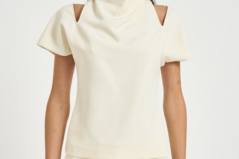Blusa donna con spalle scoperte panna 31100313 02 FEDERICA TOSI 