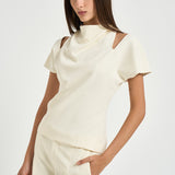 Blusa donna con spalle scoperte panna 31100313 02 FEDERICA TOSI 