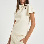 Blusa donna con spalle scoperte panna 31100313 02 FEDERICA TOSI 