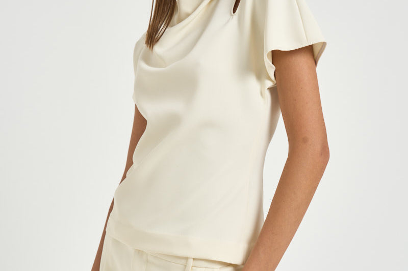 Blusa donna con spalle scoperte panna 31100313 02 FEDERICA TOSI 