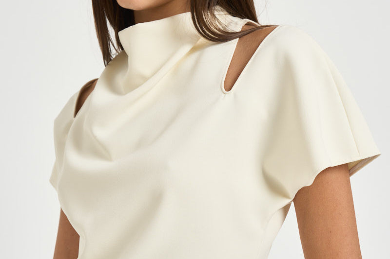 Blusa donna con spalle scoperte panna 31100313 02 FEDERICA TOSI 