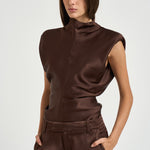 Blusa donna effetto raso marrone 31110311 69 FEDERICA TOSI 