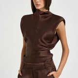 Blusa donna effetto raso marrone 31110311 69 FEDERICA TOSI 