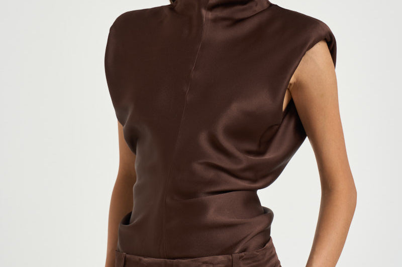 Blusa donna effetto raso marrone 31110311 69 FEDERICA TOSI 