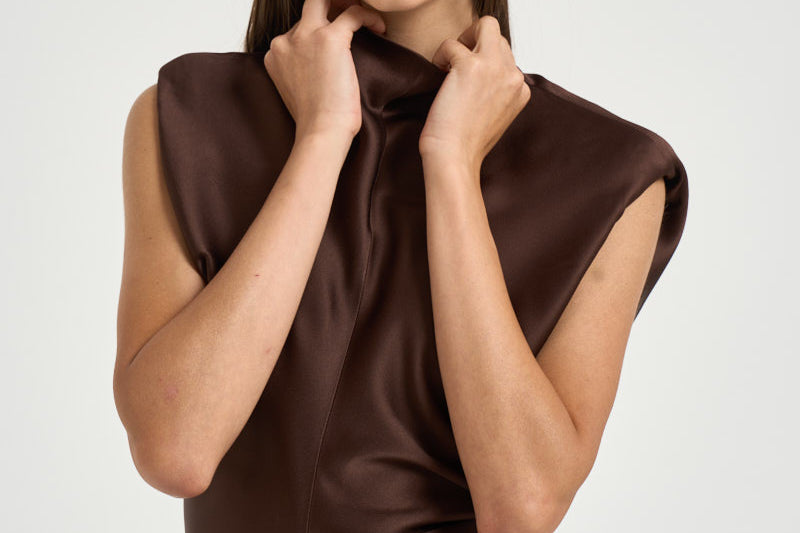 Blusa donna effetto raso marrone 31110311 69 FEDERICA TOSI 