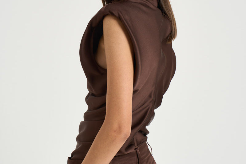Blusa donna effetto raso marrone 31110311 69 FEDERICA TOSI 