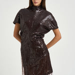 Abito donna mini con paillettes marrone scuro 31212314 69 FEDERICA TOSI 