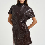 Abito donna mini con paillettes marrone scuro 31212314 69 FEDERICA TOSI 