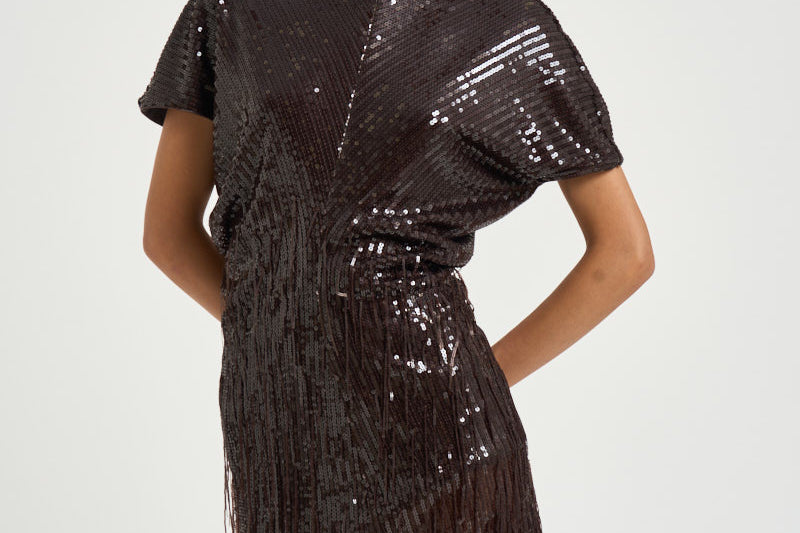 Abito donna mini con paillettes marrone scuro 31212314 69 FEDERICA TOSI 