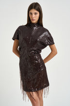 Abito donna mini con paillettes marrone scuro 31212314 69 FEDERICA TOSI 