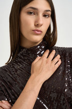Abito donna mini con paillettes marrone scuro 31212314 69 FEDERICA TOSI 