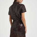 Abito donna mini con paillettes marrone scuro 31212314 69 FEDERICA TOSI 