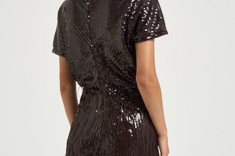 Abito donna mini con paillettes marrone scuro 31212314 69 FEDERICA TOSI 