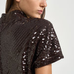 Abito donna mini con paillettes marrone scuro 31212314 69 FEDERICA TOSI 