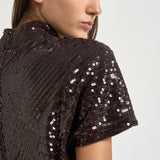 Abito donna mini con paillettes marrone scuro 31212314 69 FEDERICA TOSI 