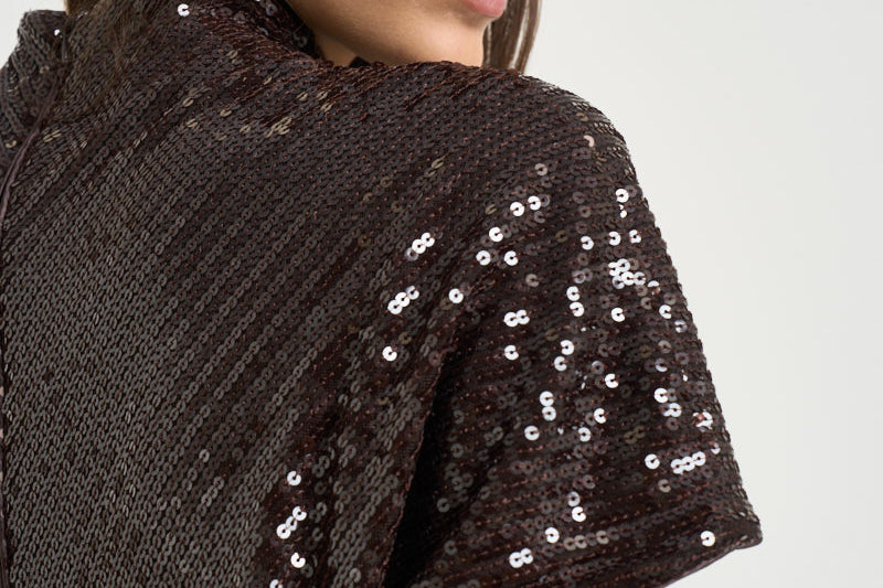 Abito donna mini con paillettes marrone scuro 31212314 69 FEDERICA TOSI 