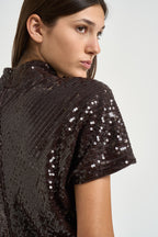 Abito donna mini con paillettes marrone scuro 31212314 69 FEDERICA TOSI 