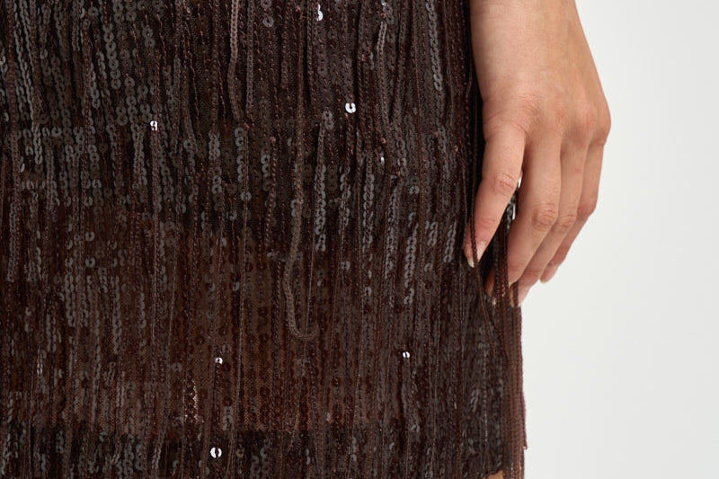 Abito donna mini con paillettes marrone scuro 31212314 69 FEDERICA TOSI 