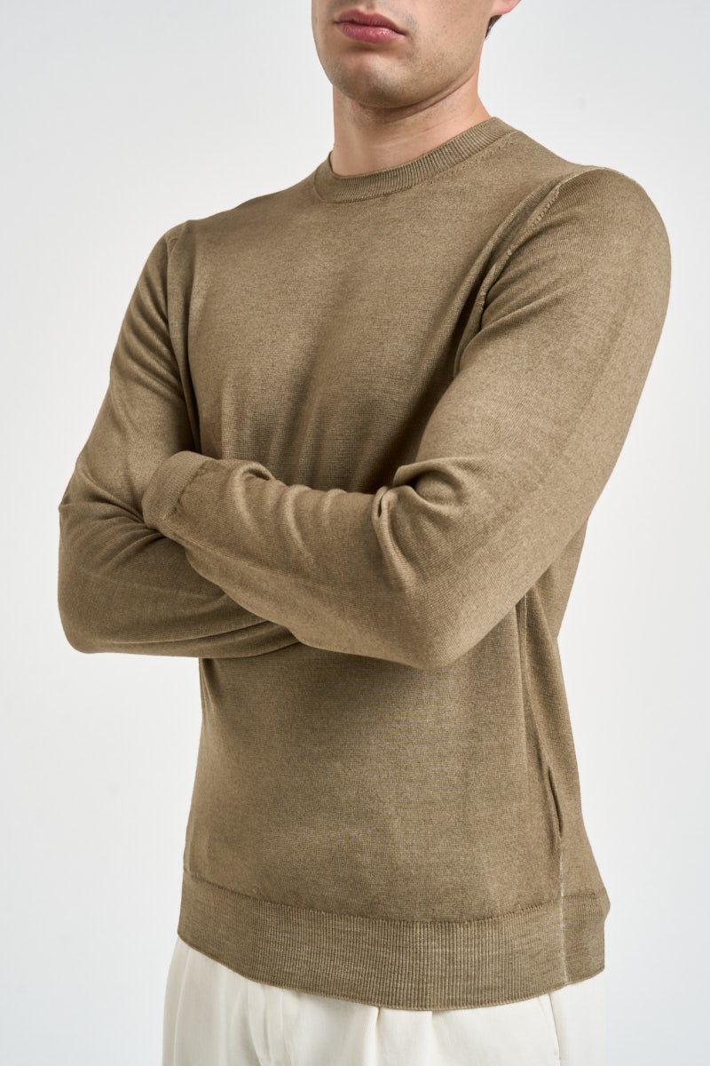 Maglione uomo girocollo in lana beige GC1MLL WM12RV080 FILIPPO DE LAURENTIIS 