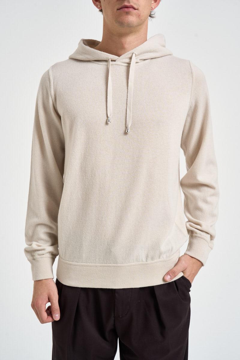 Felpa uomo in maglia con cappuccio panna HO1ML2A WC12R030 FILIPPO DE LAURENTIIS 