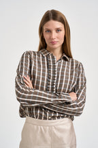 Camicia donna tartan light voile shirt con rouches a quadri multicolor 15343 CREAM FORTE FORTE 