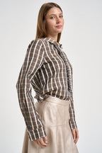 Camicia donna tartan light voile shirt con rouches a quadri multicolor 15343 CREAM FORTE FORTE 