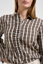 Camicia donna tartan light voile shirt con rouches a quadri multicolor 15343 CREAM FORTE FORTE 