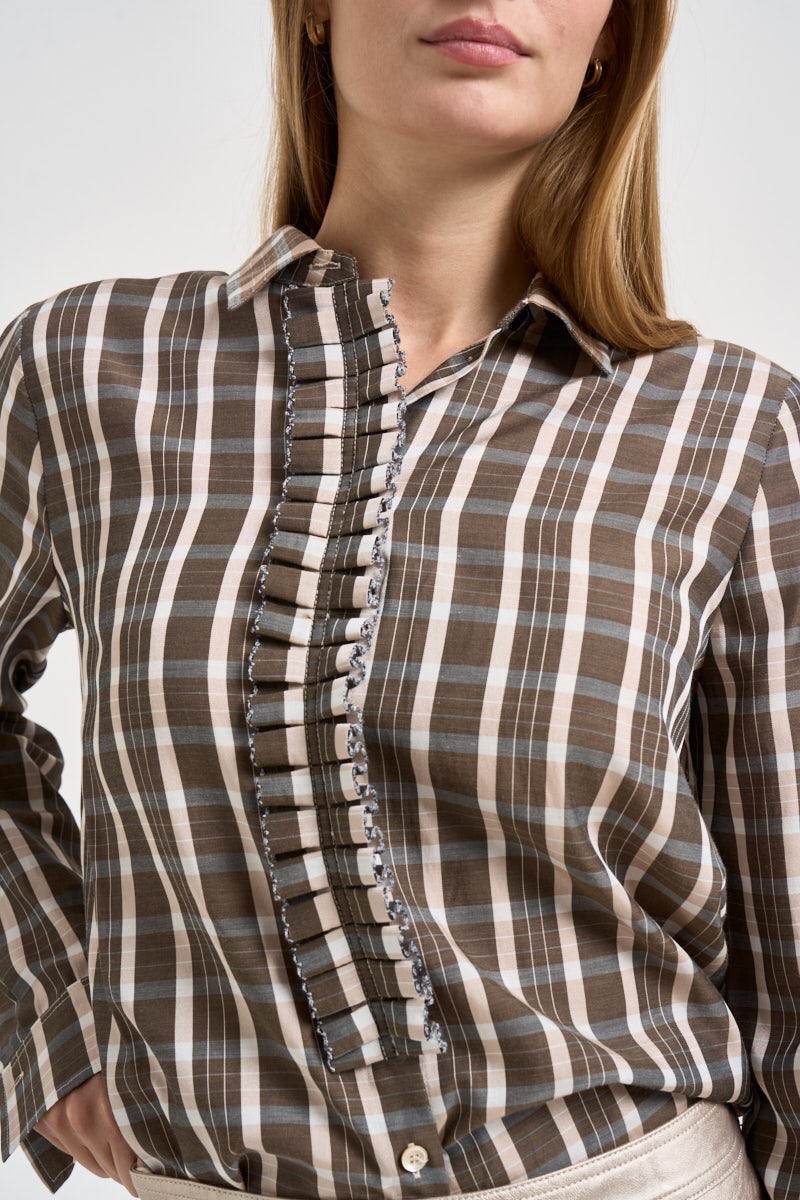 Camicia donna tartan light voile shirt con rouches a quadri multicolor 15343 CREAM FORTE FORTE 