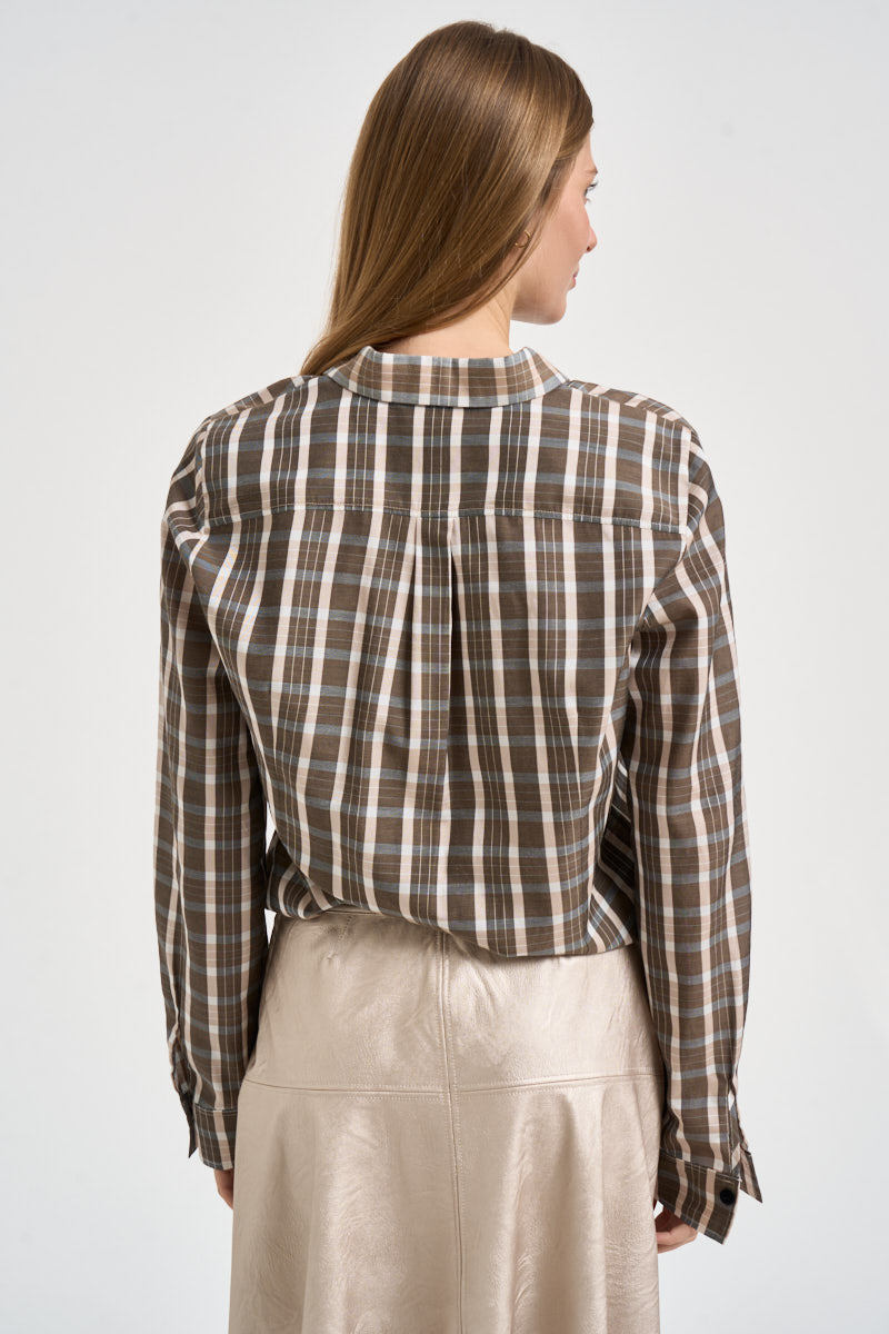 Camicia donna tartan light voile shirt con rouches a quadri multicolor 15343 CREAM FORTE FORTE 