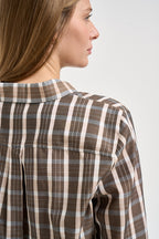Camicia donna tartan light voile shirt con rouches a quadri multicolor 15343 CREAM FORTE FORTE 