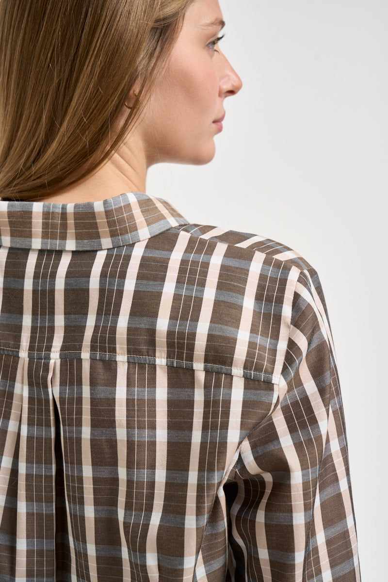 Camicia donna tartan light voile shirt con rouches a quadri multicolor 15343 CREAM FORTE FORTE 