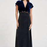 Abito donna lungo in cupro e velluto blu notte 15355 NIGHT FORTE FORTE 