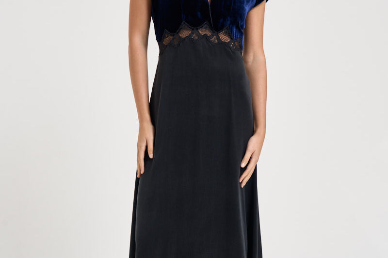 Abito donna lungo in cupro e velluto blu notte 15355 NIGHT FORTE FORTE 