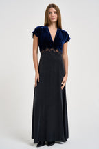 Abito donna lungo in cupro e velluto blu notte 15355 NIGHT FORTE FORTE 