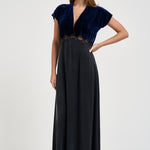 Abito donna lungo in cupro e velluto blu notte 15355 NIGHT FORTE FORTE 