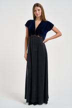 Abito donna lungo in cupro e velluto blu notte 15355 NIGHT FORTE FORTE 