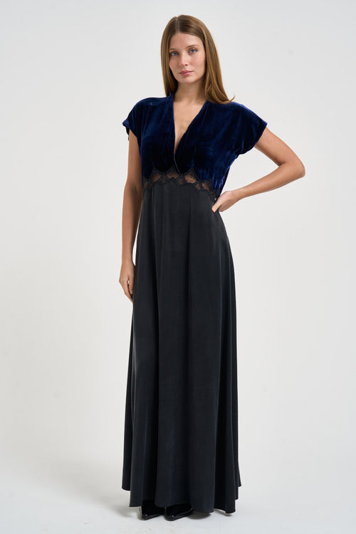 Abito donna lungo in cupro e velluto blu notte 15355 NIGHT FORTE FORTE 