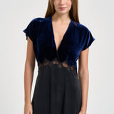 Abito donna lungo in cupro e velluto blu notte 15355 NIGHT FORTE FORTE 