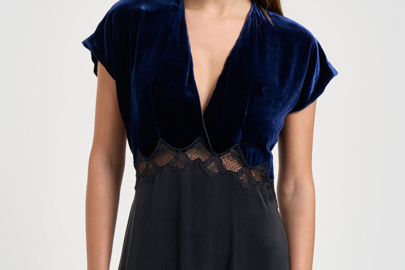 Abito donna lungo in cupro e velluto blu notte 15355 NIGHT FORTE FORTE 