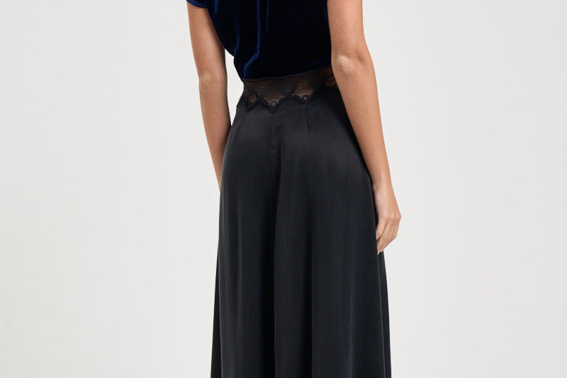Abito donna lungo in cupro e velluto blu notte 15355 NIGHT FORTE FORTE 